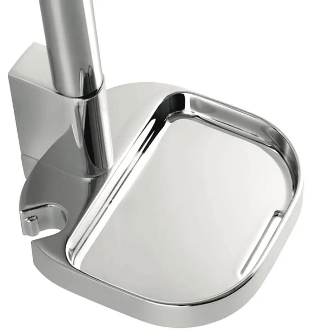 Seifenschale aus verchromtem Material, gestaltet für die Wandmontage, mit einer Ablagefläche und einer Halterung. Produkt von Ideal Standard.